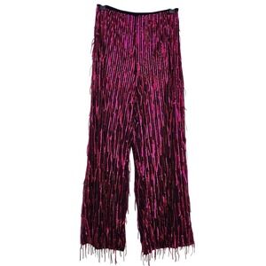 Anthropologie Maeve Sz 0P Fringed Sequined Wide Leg Pants Plum Statement Party